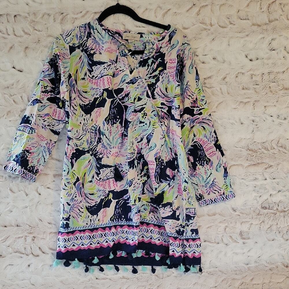 Charlie Paige 100% Cotton Navy, Pink Mini Dress, Swimsuit Cover, Womens M/P